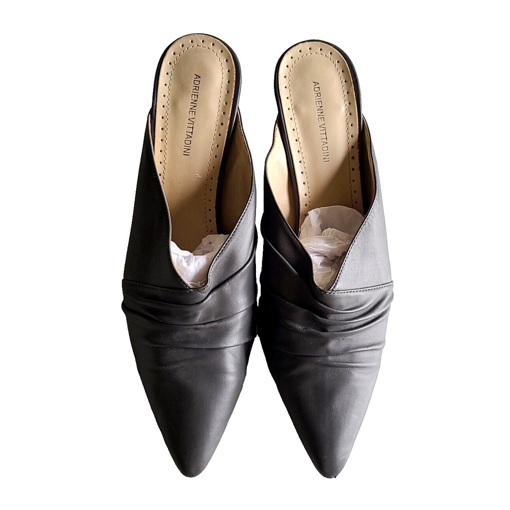 Women's Shoes Mules 11M Gray 3" Heel Pointed Toe Pleated Adrienne Vittadini